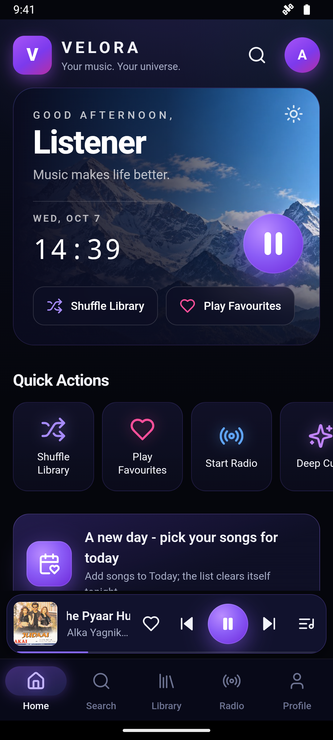 The new VELORA Mobile home screen