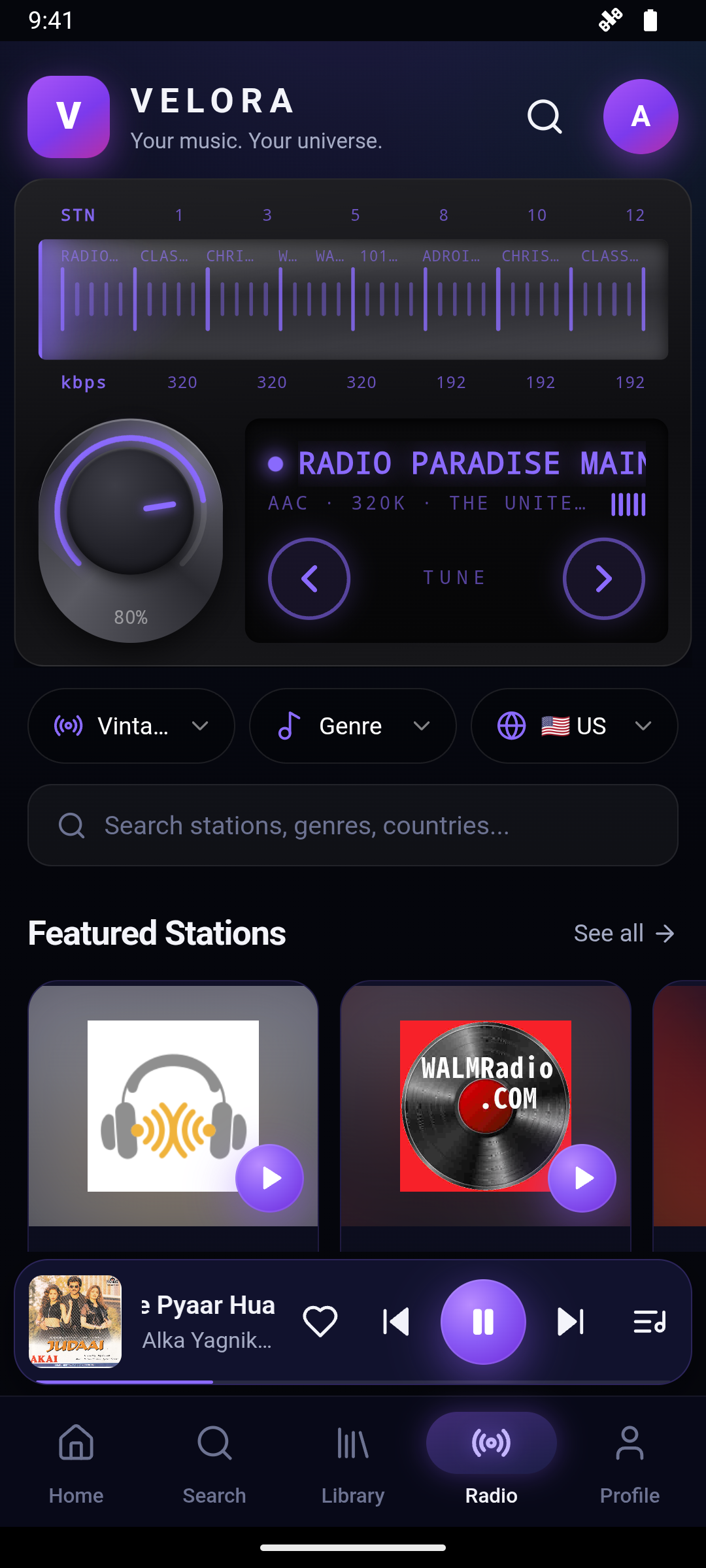 The radio tuner in VELORA Mobile